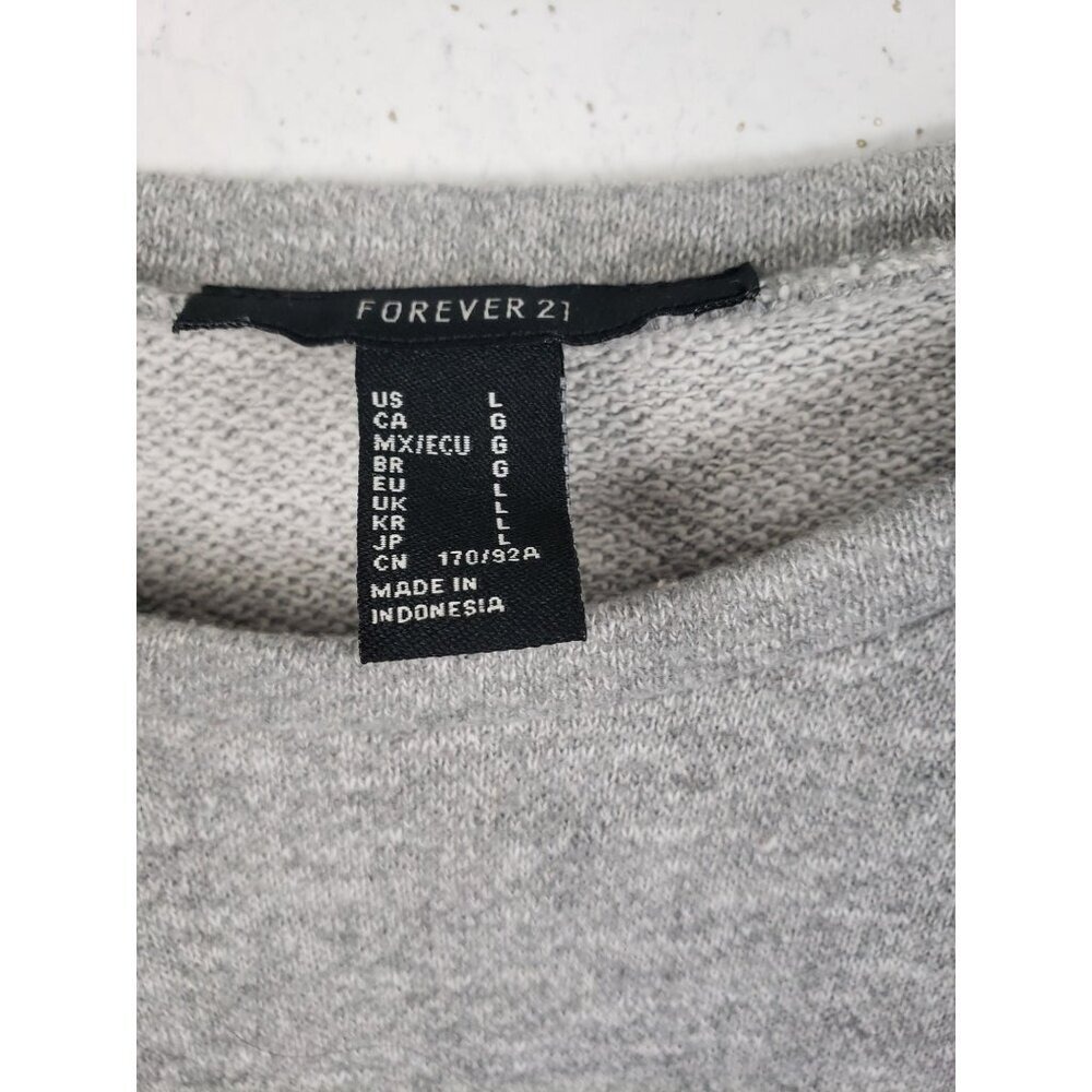 Forever 21 Womens Heather Gray Cropped Raglan Crewneck Sweatshirt Large - Picture 3 of 3